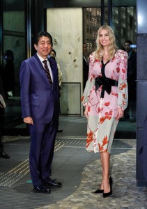 Ivanka Trump (R), Advisor to US President Donald Trump, is welcomed by Japanese Prime Minister Shinzo Abe for a dinner at a restaurant in Tokyo, Japan, 3 November 2017. REUTERS/Kimimasa Mayama/Pool